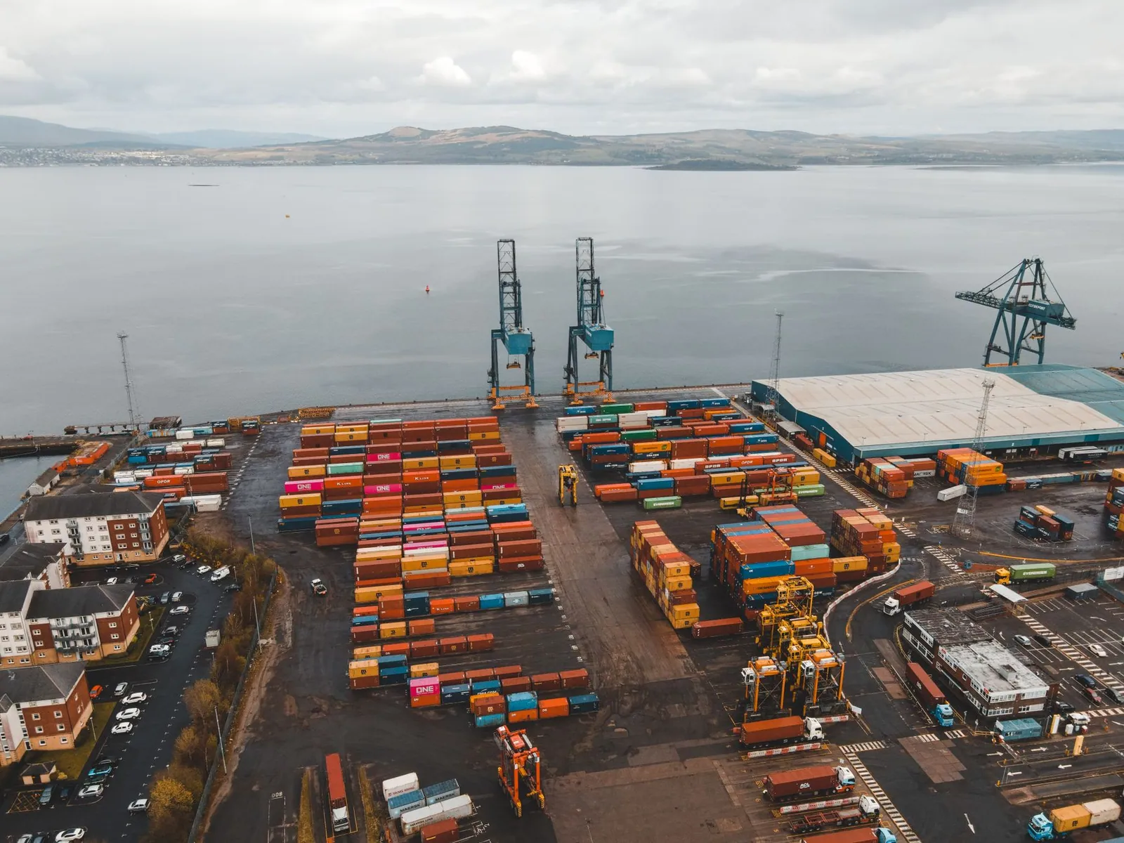 Aerial view of a container port